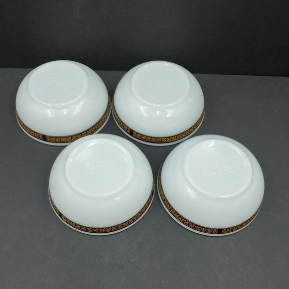 Pyrex Tableware by Corning Ebony Fleur De Lis Fruit Dessert Bowls Black Border - Picture 6 of 8